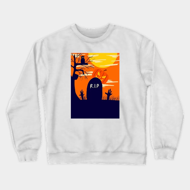 Graveyard Halloween Crewneck Sweatshirt by BarnawiMT